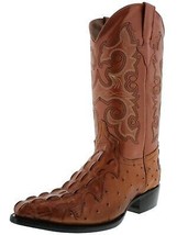 Mens Cognac Cowboy Boots Alligator Ostrich Pattern Leather Western J Toe Bota - £85.71 GBP