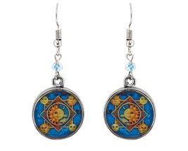 Round New Age Spiritual Sun and Moon Graphic Metal Dangle Earrings - Womens Fash - £13.32 GBP