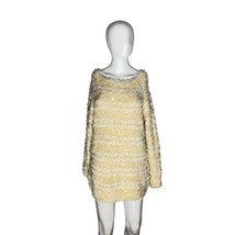 Katsumi L Cream Fuzzy Sequin Striped Knit Sweater - $21.78