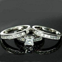 Trio Ring Set 4.75Ct Princess Cut Simulated Diamond White Gold Finish in Size 8 - £133.23 GBP