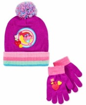 Trolls Princess Poppy Girls Knit Beanie Winter Hat &amp; Gloves Set w/ Pom-Pom - £12.90 GBP
