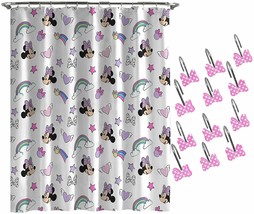 Disney Minnie Mouse 70&quot;x72&quot; Shower Curtain w/12 Pink Bow Hooks Set - £39.84 GBP