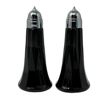 Vintage Libbey Black Glass Salt &amp; Pepper Shakers Tall Pointed Tip - £14.77 GBP