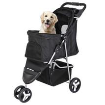 Foldable 3-Wheel Dog Stroller Pet Stroller Cart Jogging Stroller Easy Mo... - £64.47 GBP