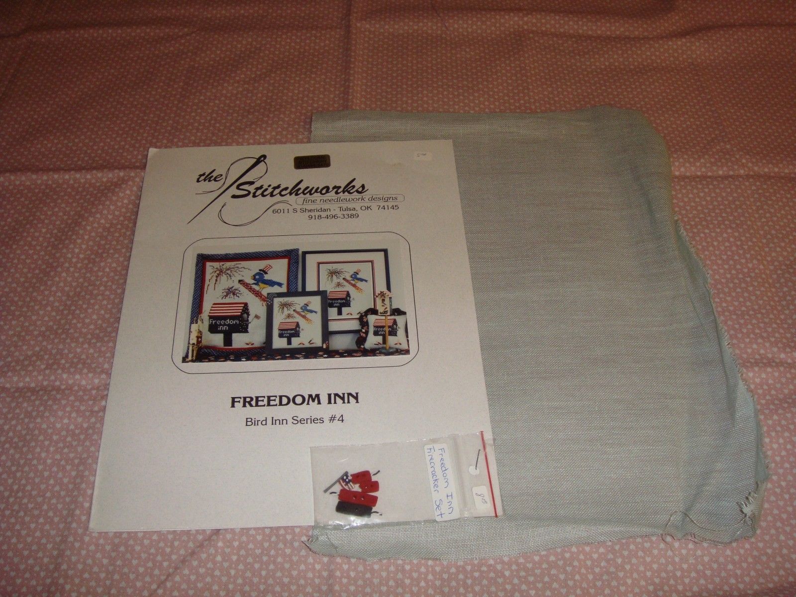 Stitchworks Freedom Inn Cross Stitch Pattern Plus 5 Patriotic Buttons & Fabric - $22.99