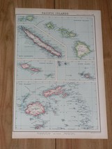 1924 Vintage Map Of Oc EAN Ia Hawaii New Caledonia Samoa Fiji Tahiti Pacific - £12.89 GBP