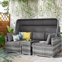 5 Pieces Outdoor Sectional Patio Rattan Sofa Set Rattan Daybed - Gray - £672.24 GBP