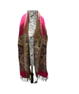 Vintage Double Sided Pashmina Scarf Paisley Pink Brown India Fall Winter... - £29.79 GBP