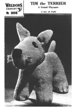 Vintage Knitting pattern for Tim the Terrier an adorable little dog 12 in 31 cm. - $2.15