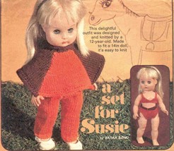 Vintage Knitting pattern for easy outfit to fit a 14in doll A set for Susie. PDF - £1.35 GBP