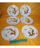 6 Piece Antique Japanese Dragon Meikei China Painted Plates With Gold Trim - £77.86 GBP