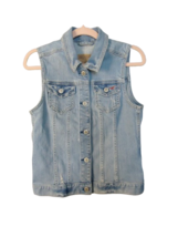 Hollister Denim Jean Vest Women’s Small Light Blue Distressed Logo - £13.43 GBP