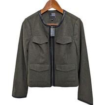 The Limited Army Green Wool Blend Military Jacket Vegan Leather Front Zi... - $199.99