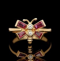 14kYellow Gold Plated 2.00Ct Baguette  Simulated Ruby Butterfly  Engagement Ring - £100.89 GBP