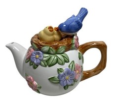 Teleflora Teapot Birds Nest Ceramic Glazed 4 Cup EUC - $28.79
