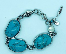 Turquoise 7 inch Long Bracelet Silver-Plated Lobster Clasp - £39.16 GBP