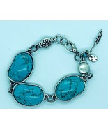 Turquoise 7 inch Long Bracelet Silver-Plated Lobster Clasp - £38.39 GBP