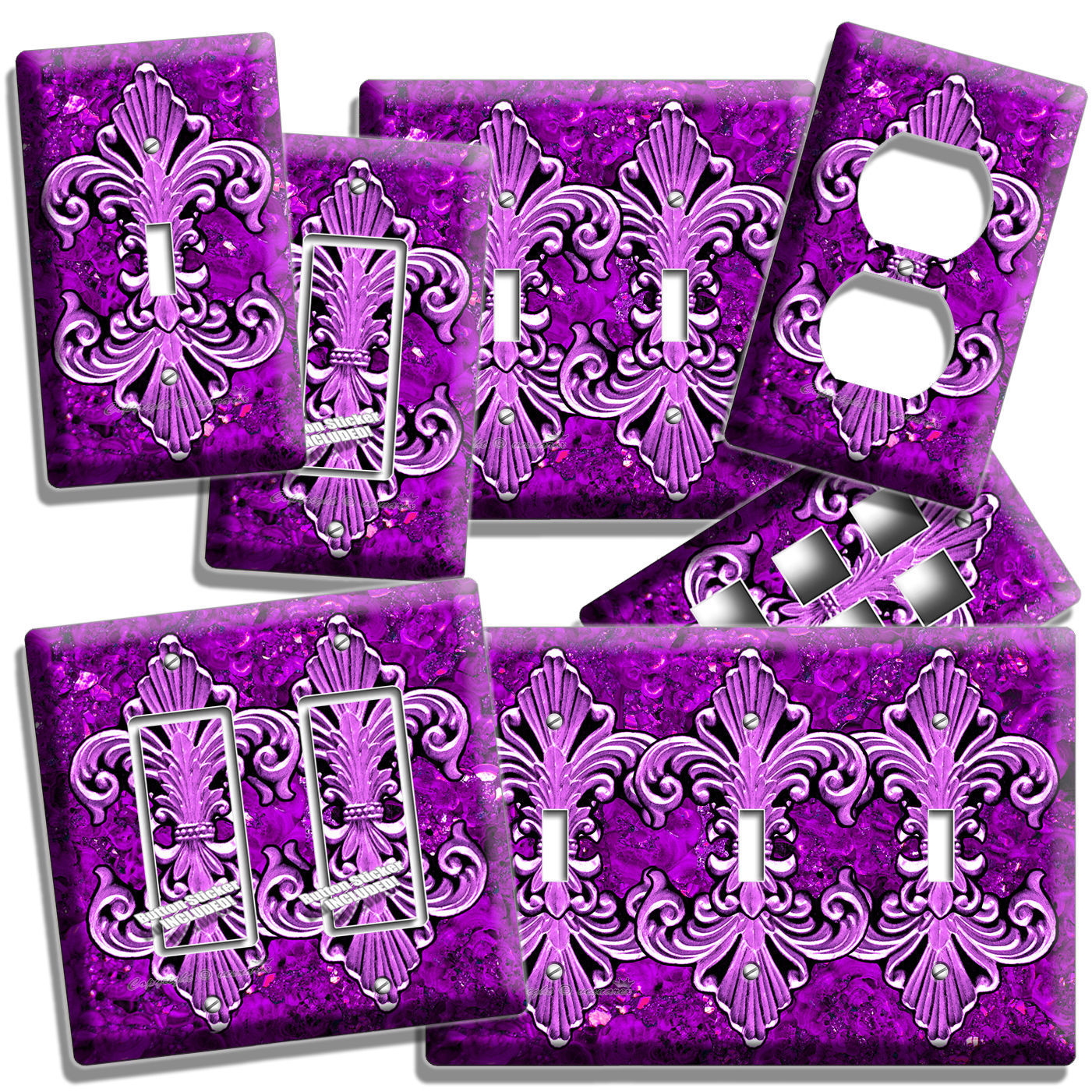 FLEUR DE LIS PURPLE MARBLE LIGHT SWITCH WALL PLATE OUTLET LIVING ROOM HOME DECOR