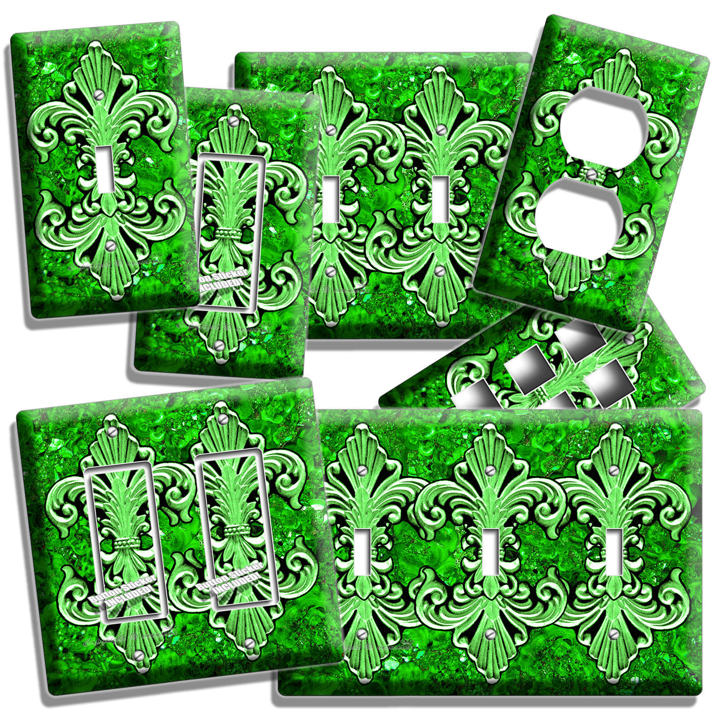 FLEUR DE LIS GREEN MARBLE LIGHT SWITCH WALL PLATE OUTLET LIVING ROOM HOME DECOR