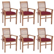 Dining Chairs 6 Pcs With Wine Red Cushions Solid Teak Wood - $491.03