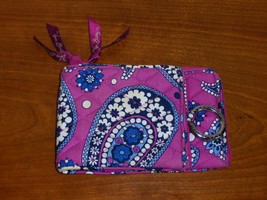 Vera Bradley Double ID Wallet Wristlet Clutch Purse Fuchsia Purple Paisley  - £19.97 GBP