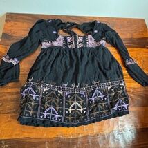 Free People Black Embroidered Babydoll Tunic Top Purple Boho Cutout Back... - $21.78
