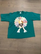 Mens XL HOMEMADE Crafted Quilt Piece Turkey t-shirt Thanksgiving 3D Theme Green - £19.66 GBP
