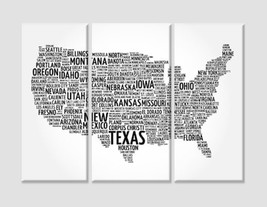 USA Word Cloud Map USA Cities Map Wall Art United States Map Canvas Art Black &amp;  - £38.71 GBP
