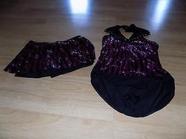 Size Child XL Weissman Pink Black Sequined Zebra Print Dance Leotard &amp; Skirt EUC - £25.03 GBP