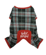 Vibrant Life Dog Clothes: Grey &amp; Black Plaid Fleece Pajamas, Size M - £10.74 GBP