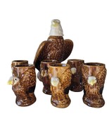 Bald Eagle on Rattle Snake Liquor Decanter and 6 Cups Vintage FLAWS Ceramic - £100.24 GBP