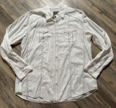 BKE Pearl Snap Shirt Men XXL White Stripe Long Sleeve Slim Fit Buckle - $18.29