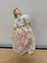 Vintage Porcelain Ballerina Doll White &amp; Pink Holiday Christmas Tree Orn... - $13.95