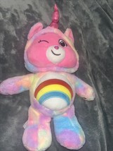Care Bear Unicorn Cheer Bear Unlock The Magic Basic Fun Plush Hood Rainbow - $15.00