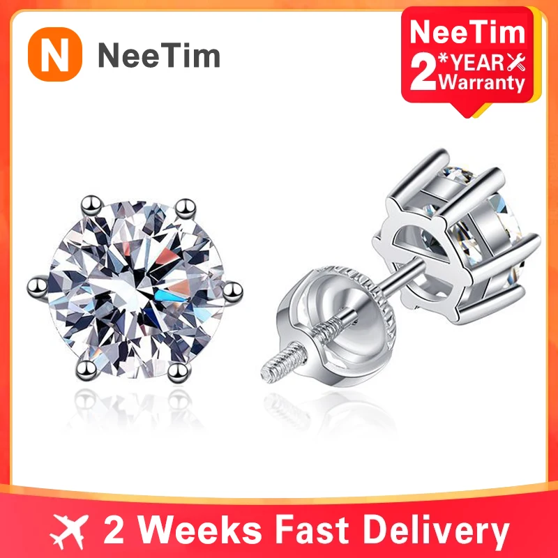 2ct Moissanite Earrings For Women Men Lab Diamond White Gold Plated 925 Sterling - £57.48 GBP