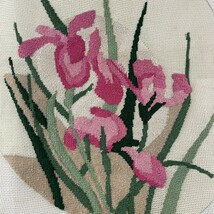 Cross Stitch Pink Iris Flower  Partially Finished Handmade - $19.59