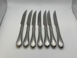 Set of 7 Reed &amp; Barton 18/10 Stainless Steel HAMMERED ANTIQUE Steak Knives - $69.99