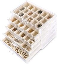 Frebeauty Acrylic Jewelry Organizer,Earring Organizer Box With 5 Drawers, Beige - £31.59 GBP