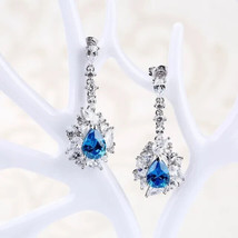 3.50Ct Pear Cut Simulated Blue Topaz Drop/Dangle Earrings 14K White Gold Plated - £65.75 GBP