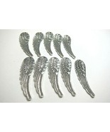Lot of 10 Pewter Angel Wings Focal Pendants 52x11mm Leadfree Silvertone USA - $8.41