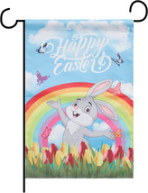 NEW Happy Easter Rainbow Bunny Floral Outdoor Garden Yard Flag 12 x 18 inches - £7.19 GBP
