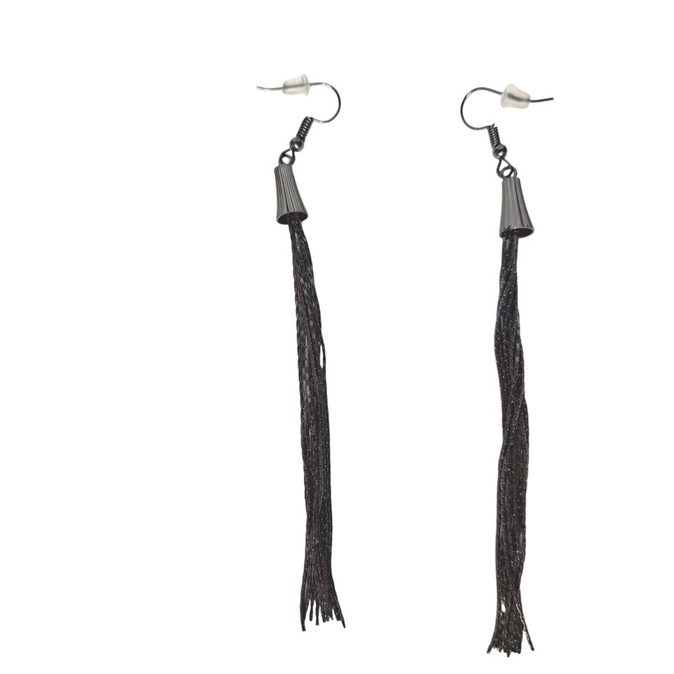 Black Dangle Tassel Earrings Long Drop Thread Fringe Fashion Jewelry Lightweight Item image 2