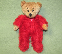 13&quot; Sugar Loaf Teddy Bear Fuzzy Red Pajamas Stuffed Animal Tan Plush Lovey Toy - £12.94 GBP