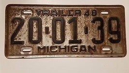 1948 ORIGINAL MICHIGAN STATE TRAILER LICENSE PLATE 20-01-39 VINTAGE AUTO - $29.25