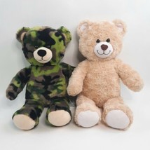 2 Build A Bear Tan Curly Hair Green Camouflage Camo Teddy Stuffed Animal Plush - £21.61 GBP
