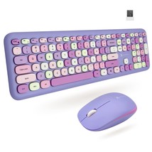 Colorful Keyboard And Mouse Combo - 2.4G Wireless Aesthetic Purple Keybo... - £51.10 GBP