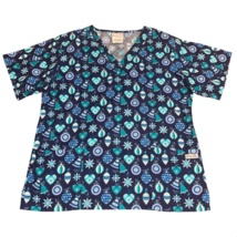 UA Blue Teal Green Winter Holiday Christmas Bulbs Stars Scrub Shirt Top ... - $16.99