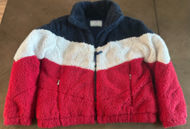 Tommy Hilfiger Blue Colorblock Multicolor Fleece Zipper Jacket Teddy Siz... - $29.19