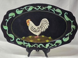 Vintage MIDNIGHT ROOSTER By Jay 18&quot; x 11&quot; Decorative Chicken Platter Plate Tray - $27.70