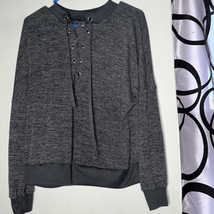 CBR Womens Sweatshirt Black Heathered Long Sleeve Crew Neck Lace Up XL - £8.48 GBP